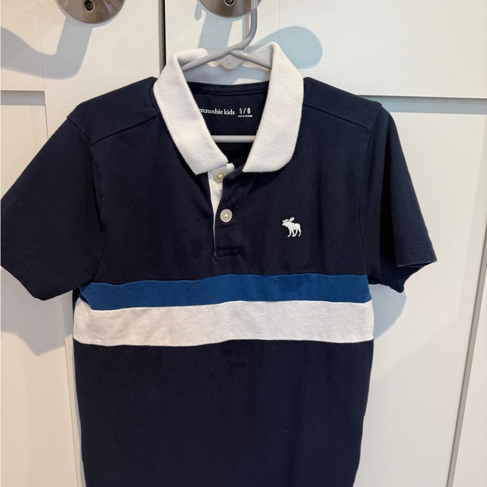 abercrombie kids Navy Polo with White Collar and Blue & White Stripes